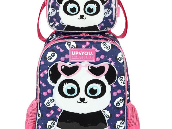 Kit Mochila Rodinhas + Lancheira Pandinha