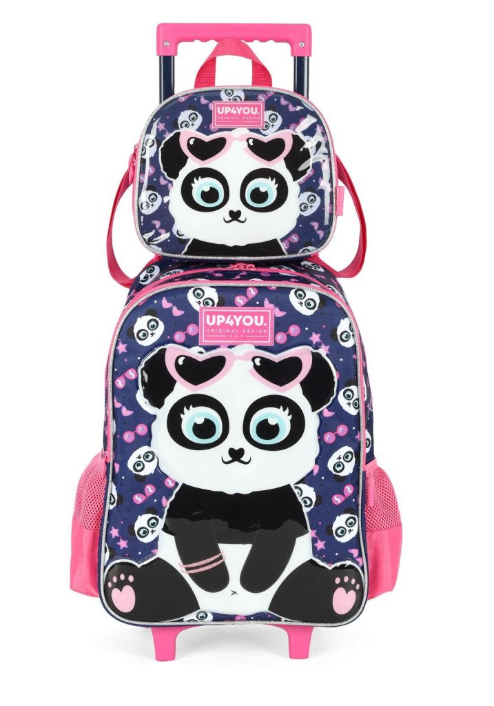 Kit Mochila Rodinhas + Lancheira Pandinha